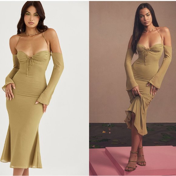 House of CB Dresses & Skirts - HOUSE OF CB 'Naomi' Olive Halter Midi Dress NWOT